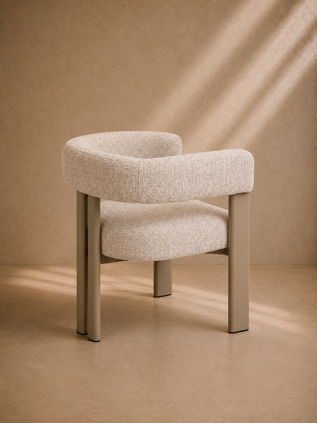 SALDA - Chaise de salle à manger design en tissu bouclé beige et structure métal taupe