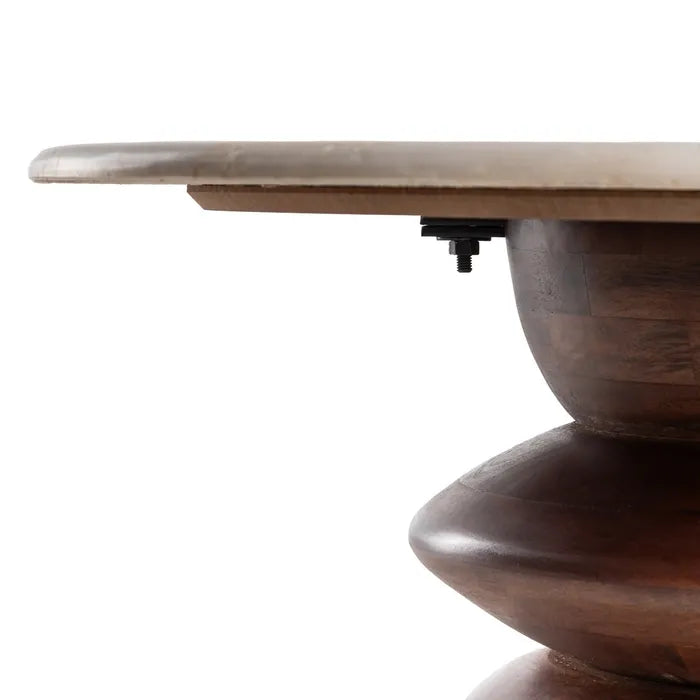 PORTEL - Mesa de centro de mármol/madera para salón 75 x 75 x 39 cm