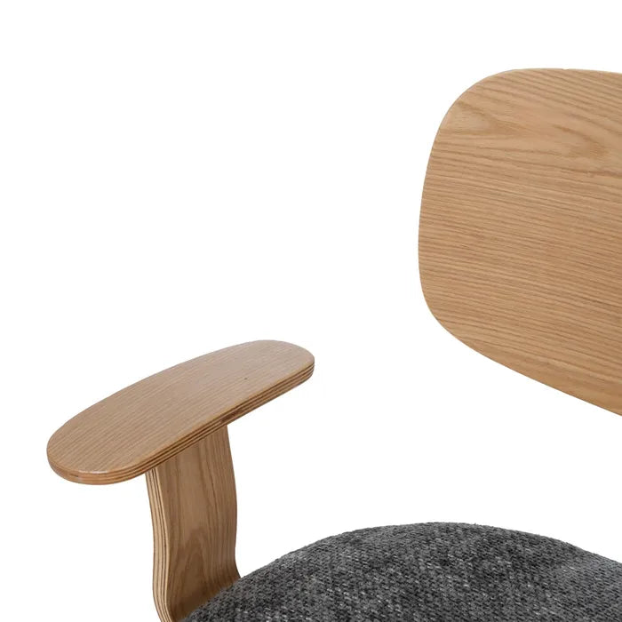 IRURA - Silla de oficina con ruedas en tela y madera color gris natural 60 × 60 × 89 cm