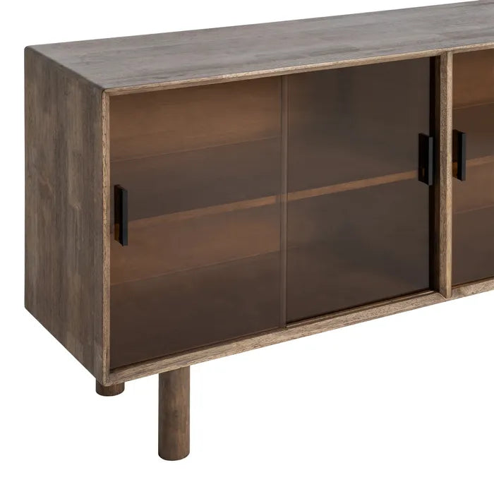 ZENIA - Aparador marrón madera cristal 160 cm