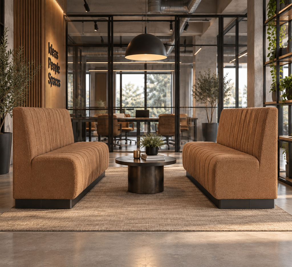 MAELLA - Banquette 2 places en tissu ocre – Design contemporain