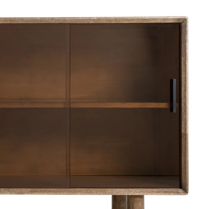 ZENIA - Aparador marrón madera cristal 160 cm