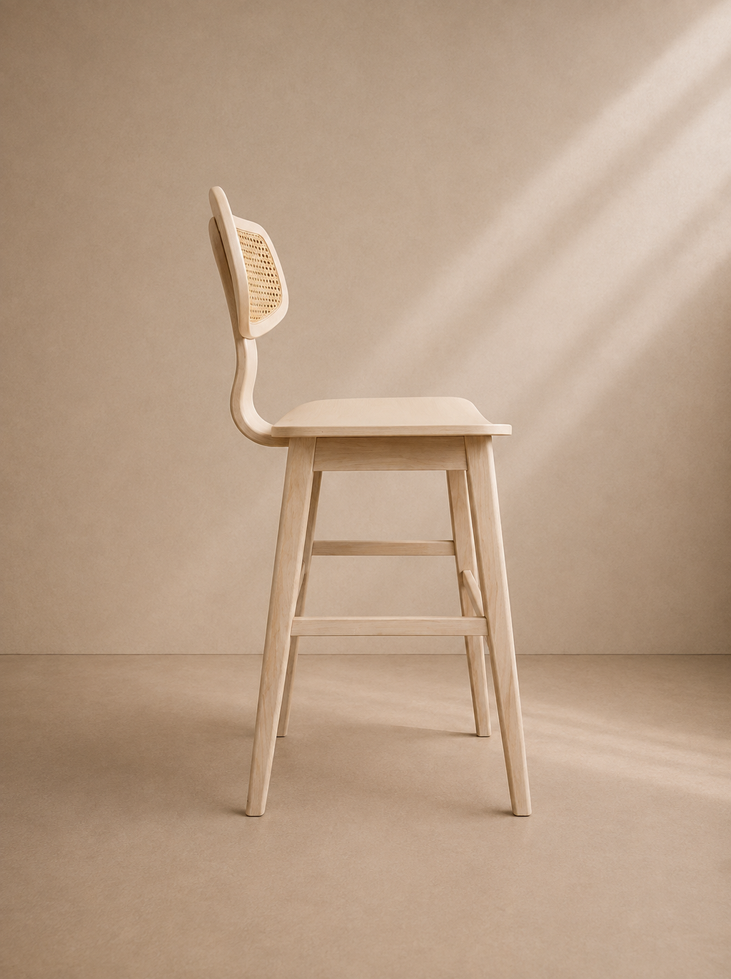 MILU - Tabouret de bar design en bois naturel et cannage 69 cm