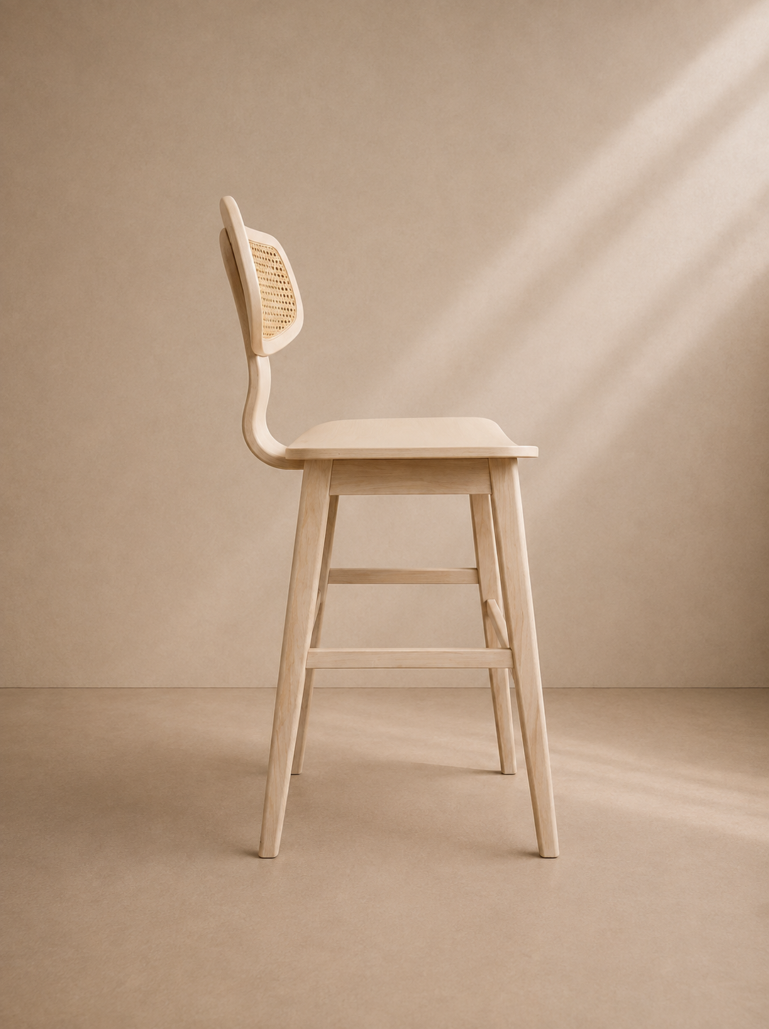 MILU - Banqueta de bar de design em madeira natural e palhinha 69 cm