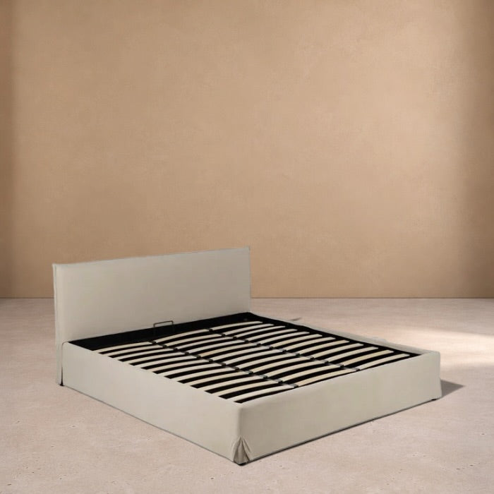 ANTIGNAC - Cama tapizada beige para colchón de 180 cm