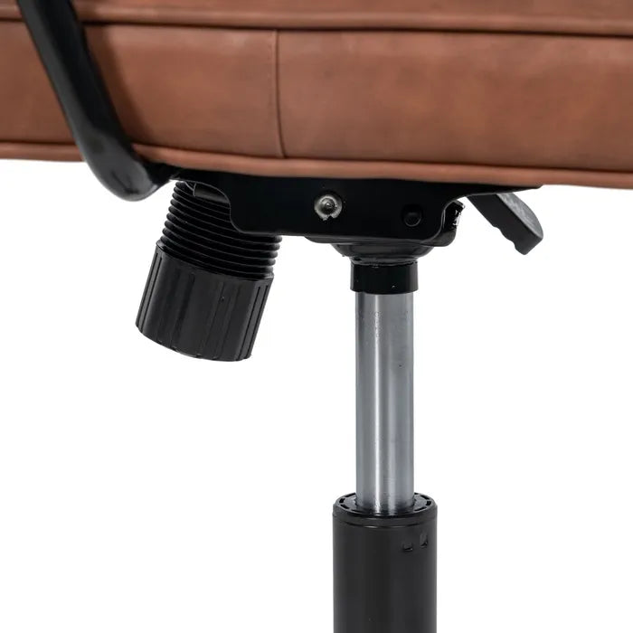 L'ESCALA - Silla de oficina con ruedas en piel sintética color camel y metal 56 × 56 × 92 cm