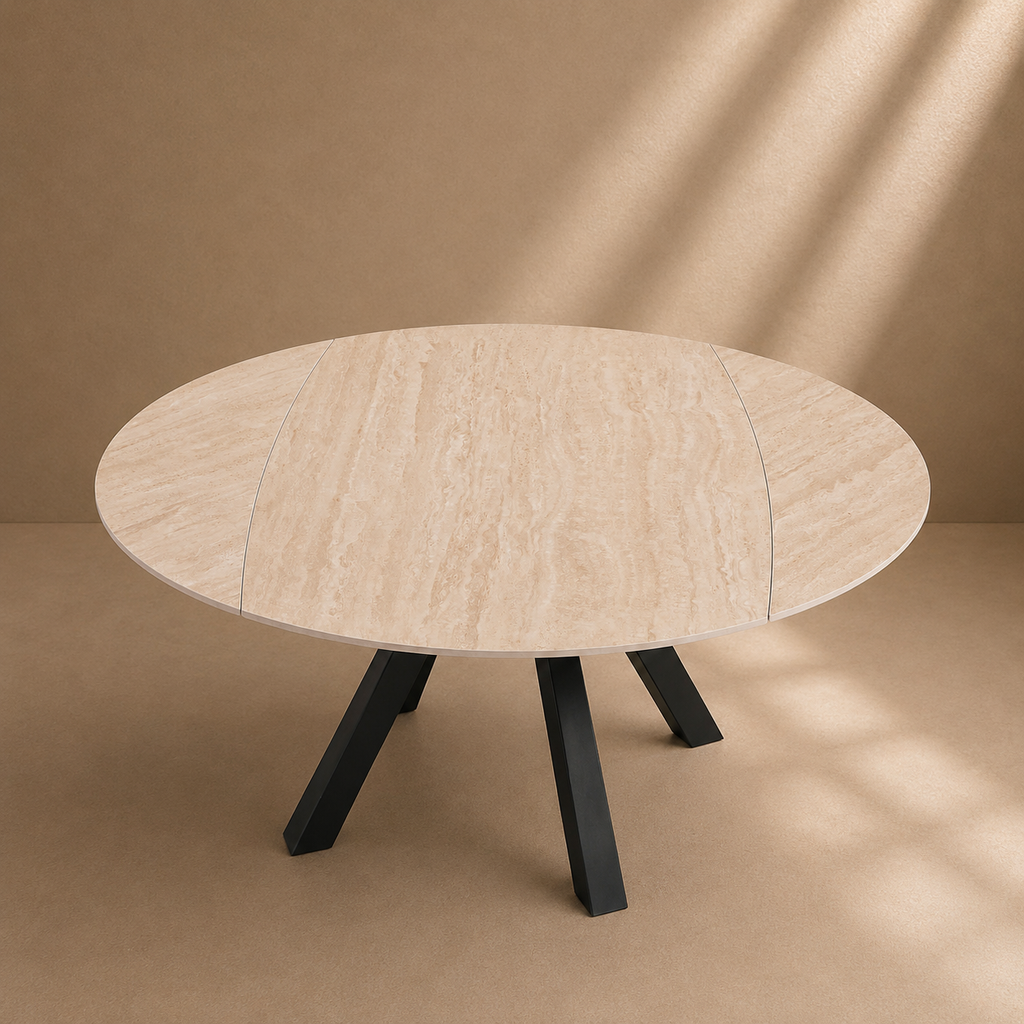 EBRE - Table à manger extensible en céramique effet travertin – Élégance et fonctionnalité