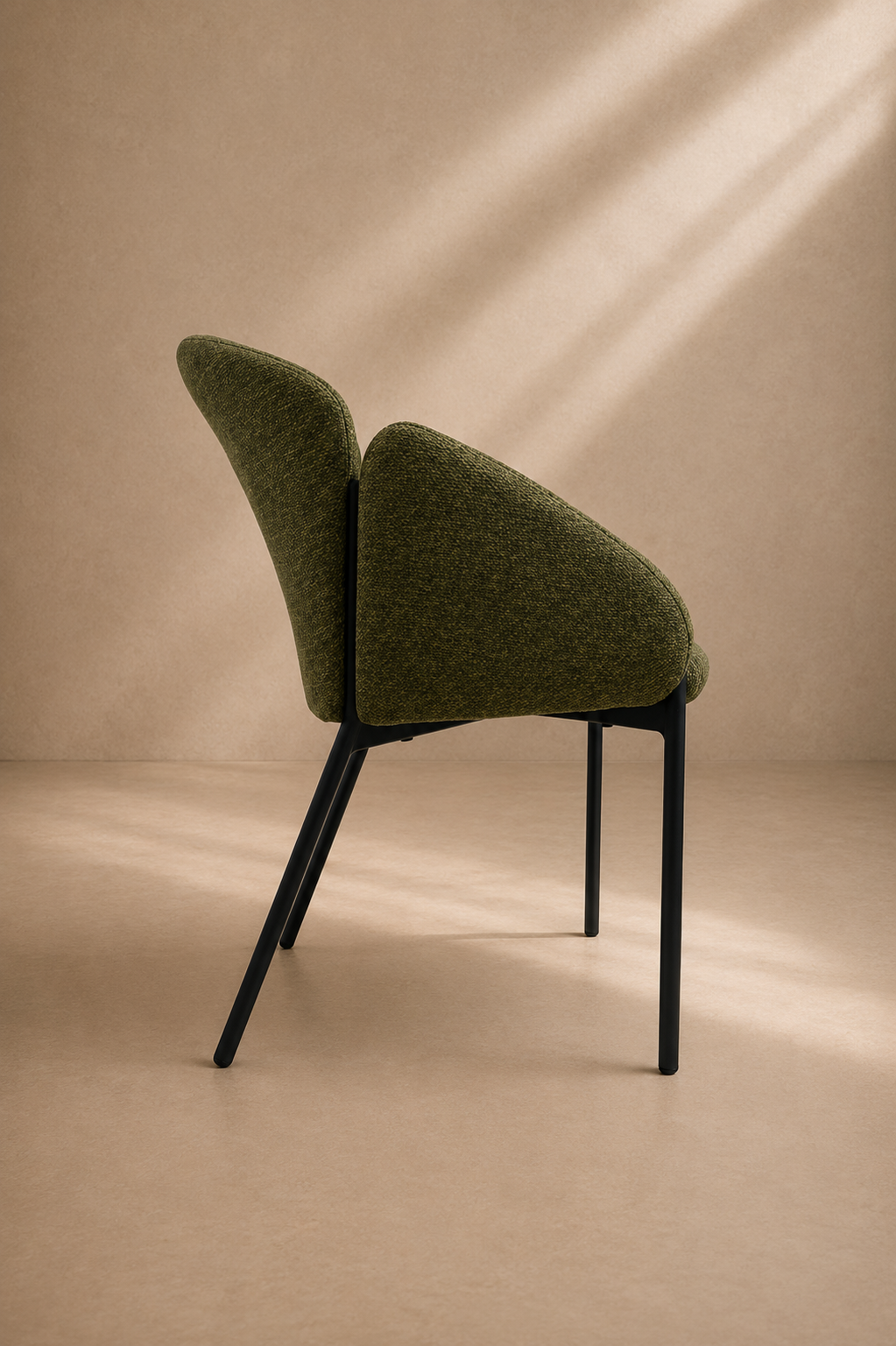 SIDNA - Fauteuil de salle à manger design en chenille vert forêt avec pieds métalliques noirs - salles de réunion, bureaux, hôtels