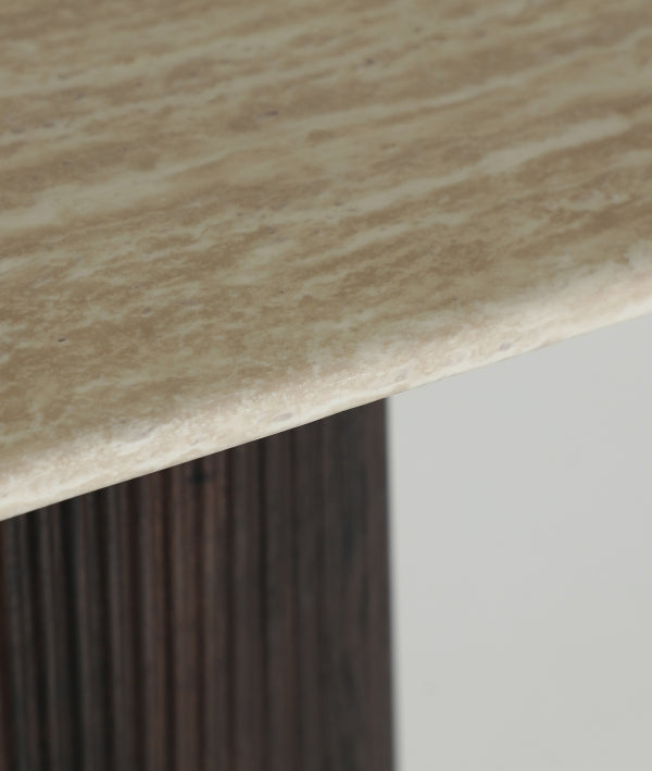 SIMA - Consola de diseño en madera marrón y mármol beige de 150 cm