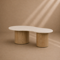 ESCO - Table basse design effet travertin et bois – Forme organique 120 x 70 cm