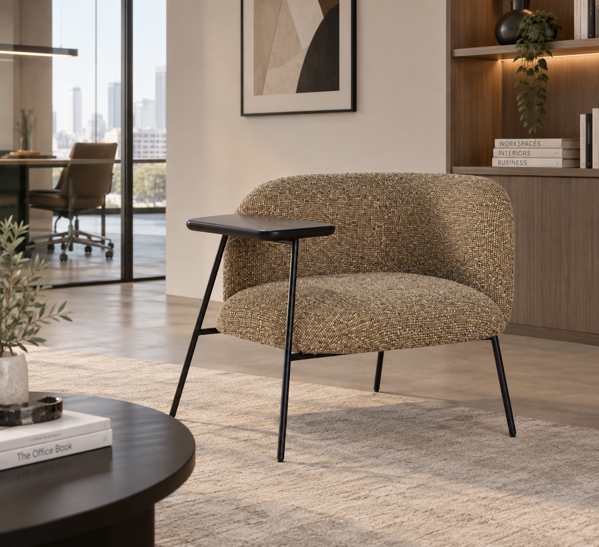AZUER - Sillón lounge con mesa auxiliar integrada verde y negro – Diseño contemporáneo