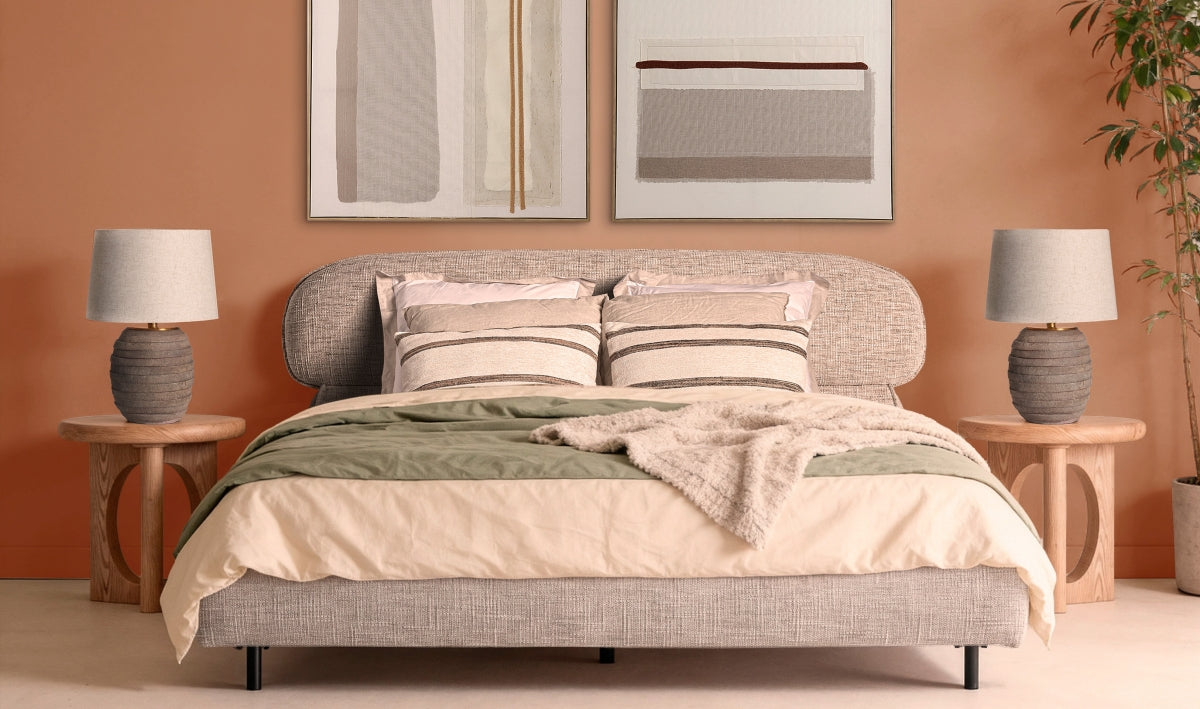 RUESTA - Cama tapizada gris texturizado 187 x 231 cm