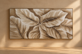 TAVIA - Cuadro al óleo hojas tropicales plateadas en relieve 180x90 cm