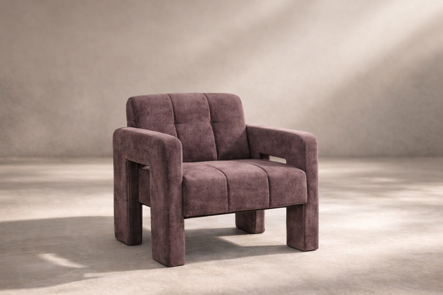 RUMA - Sillón elegante y moderno en chenilla acolchada.