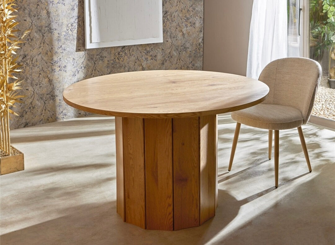 TICES - Mesa de jantar redonda folheada a madeira de freixo 120 cm
