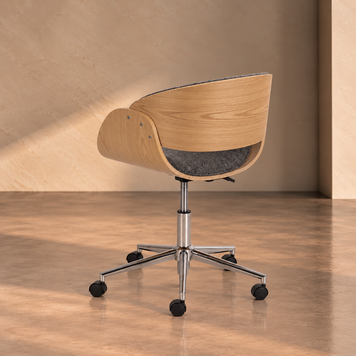 NOLI - Silla de oficina con ruedas gris y madera 59 × 64 × 88 cm