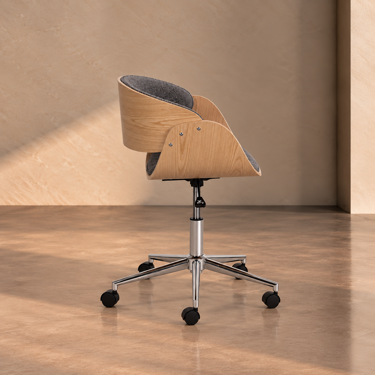 NOLI - Silla de oficina con ruedas gris y madera 59 × 64 × 88 cm