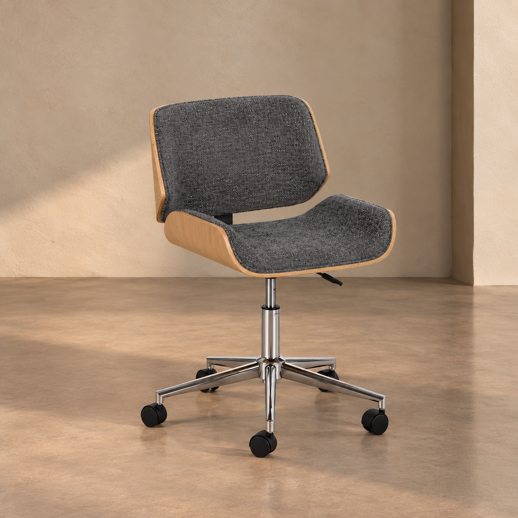 BANYULS - Silla de oficina con ruedas gris y madera 54 × 61 × 88 cm