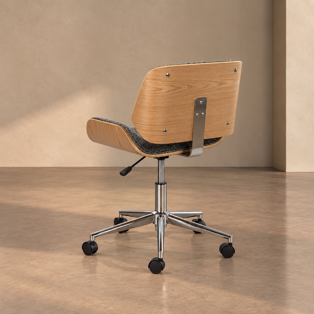 BANYULS - Silla de oficina con ruedas gris y madera 54 × 61 × 88 cm