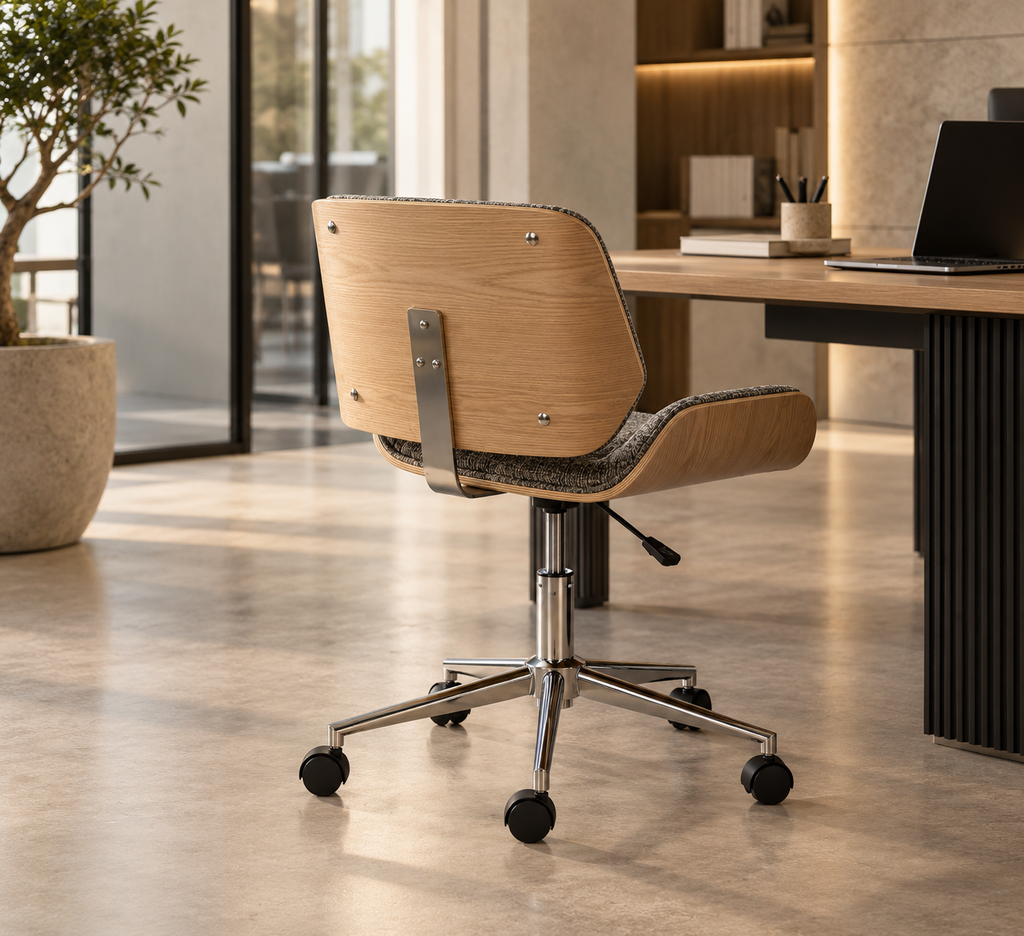 BANYULS - Silla de oficina con ruedas gris y madera 54 × 61 × 88 cm