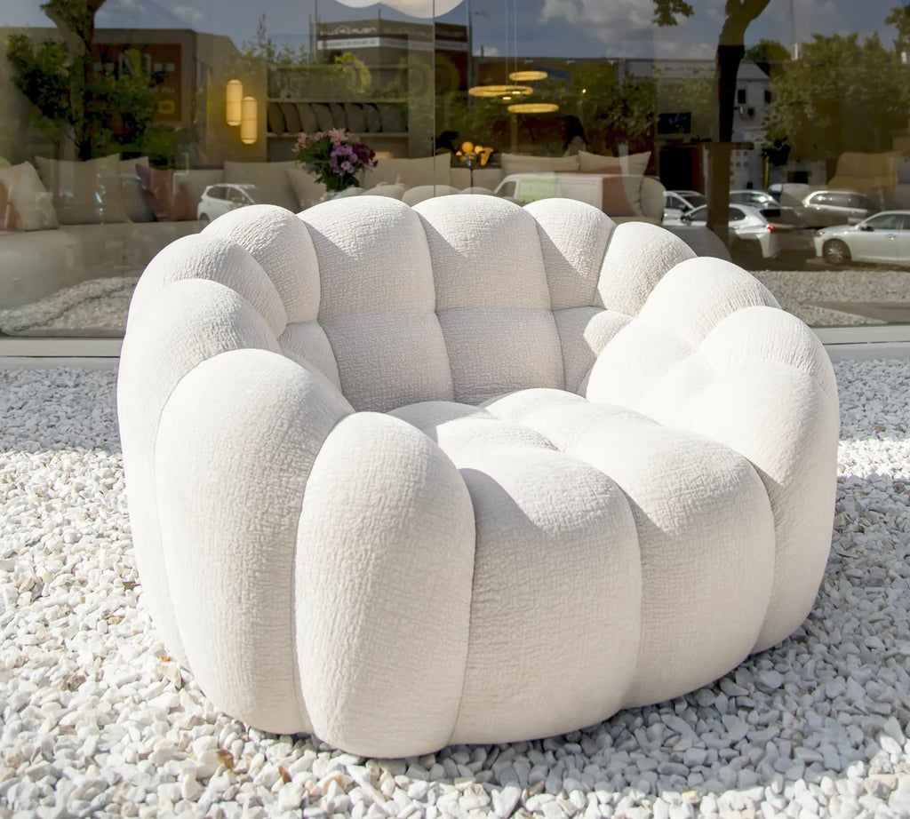 BALEA - Fauteuil design bouclé « Pumpkin » – 135 cm – Blanc