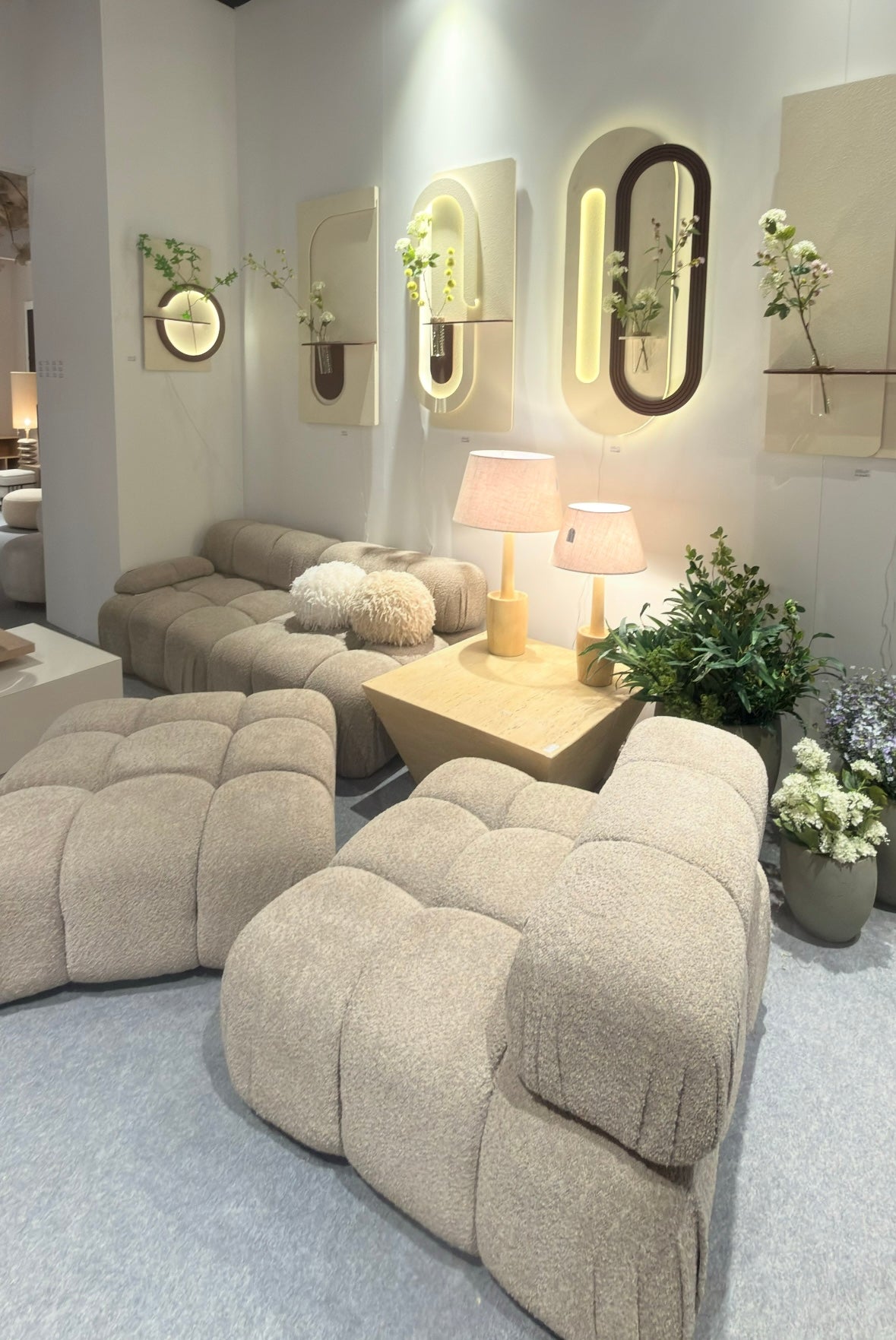 ALBOX - Sofá Modular Bouclé Taupe 5 lugares 377 cm