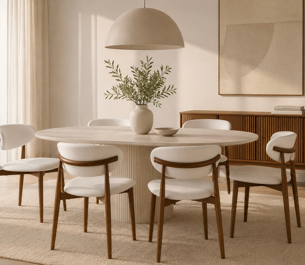 LEMA - Chaise de salle à manger en similicuir blanc et finition bois au design moderne