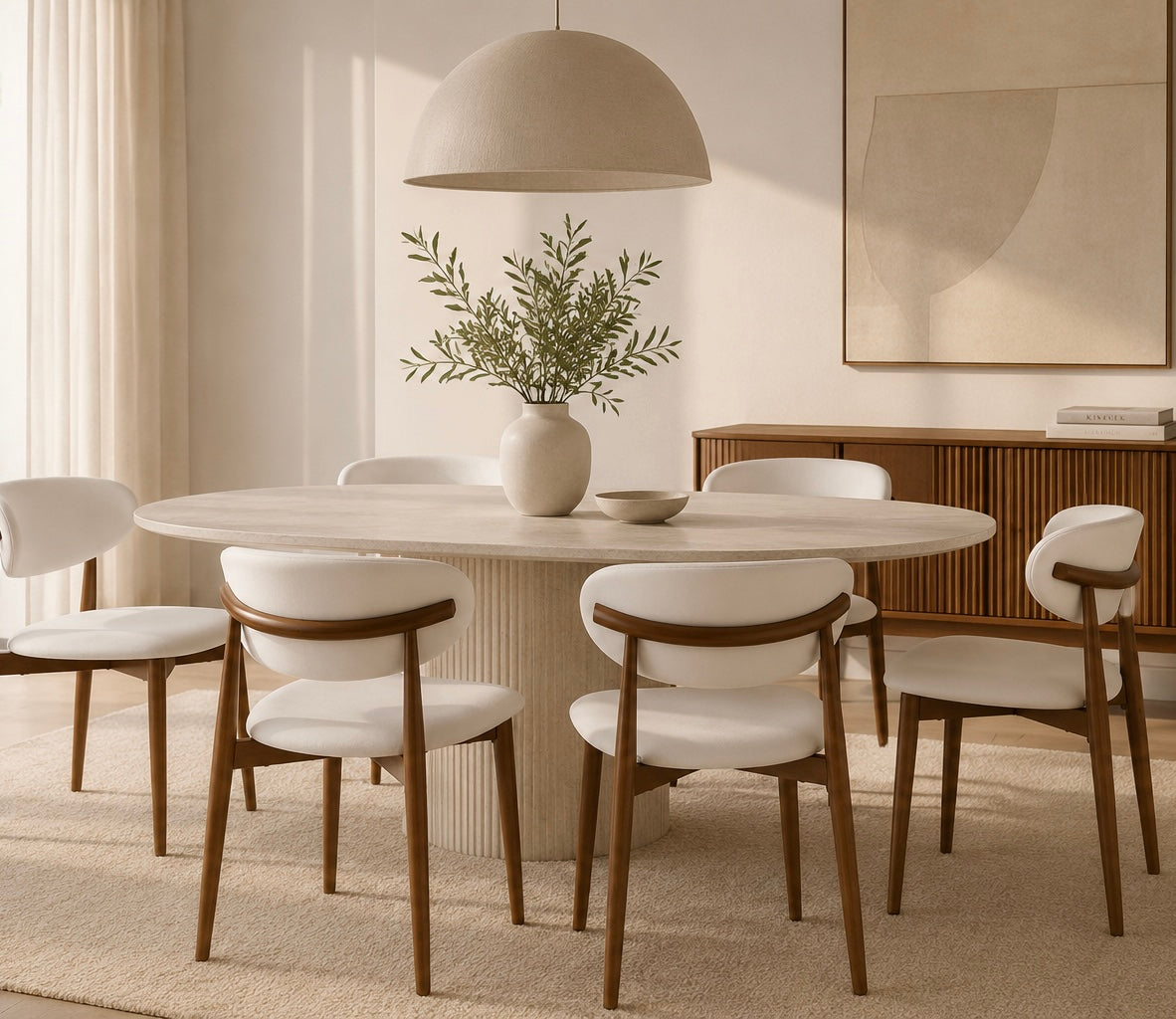 LEMA - Chaise de salle à manger en similicuir blanc et finition bois au design moderne