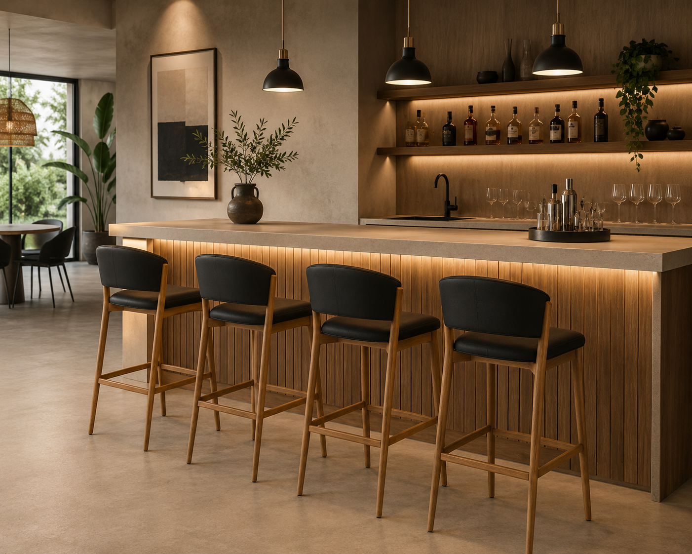 NERPIO - Banco de bar de design em metal e imitação de couro preto