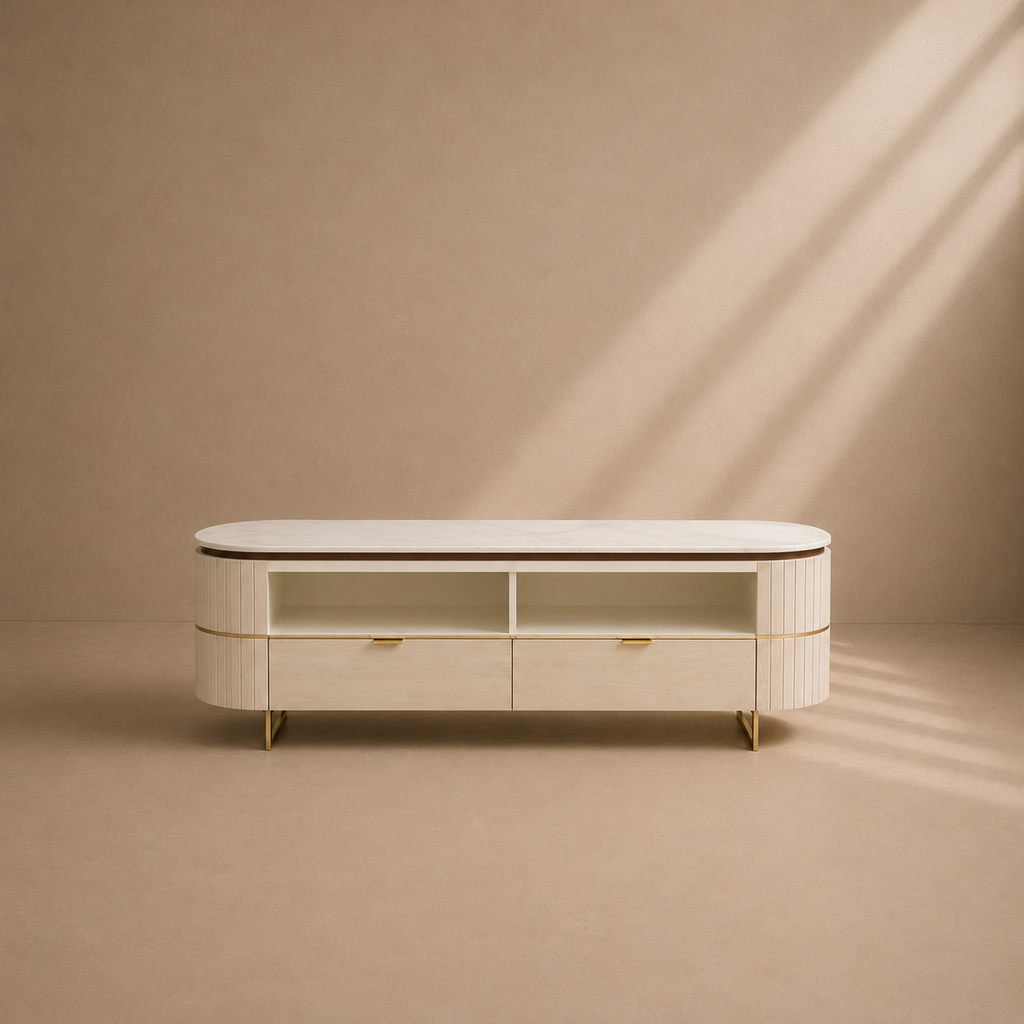 ARTANA - Mueble de TV de madera de mango, mármol y metal 145 cm