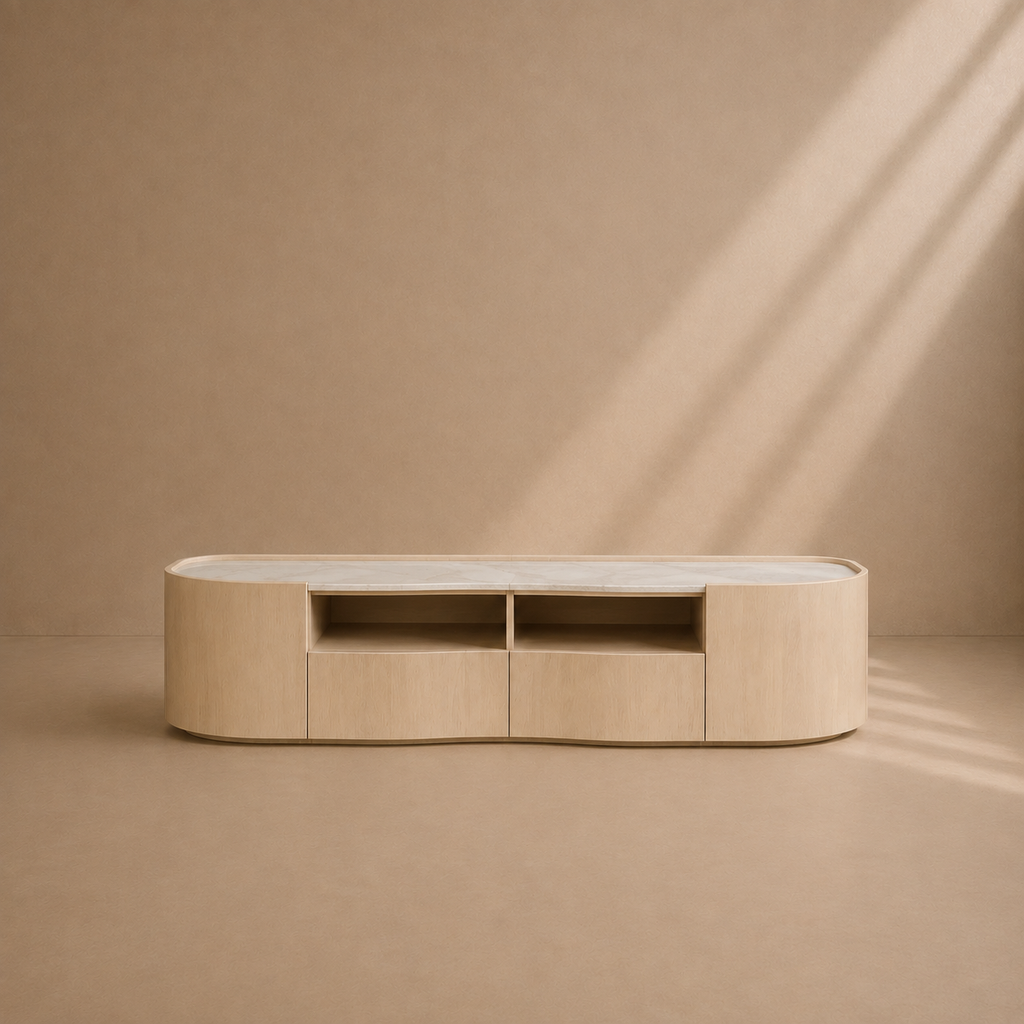 LETUX - Mueble de TV de madera de mango y encimera de mármol 180 cm