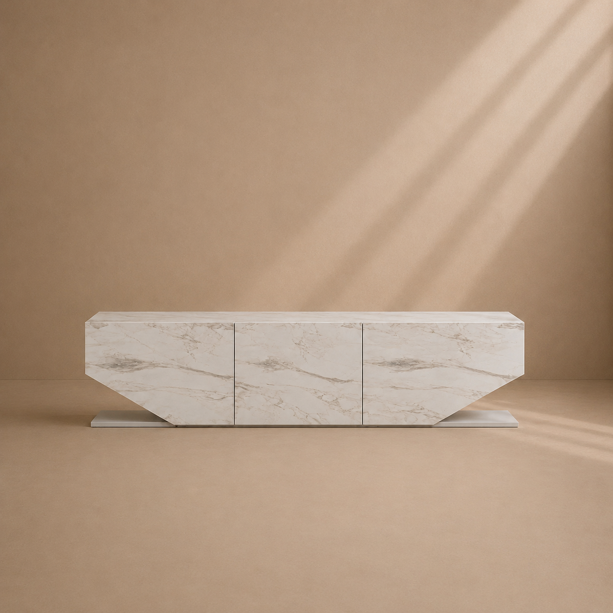 MELIA - Mueble TV de diseño de melamina blanca efecto mármol 180 cm