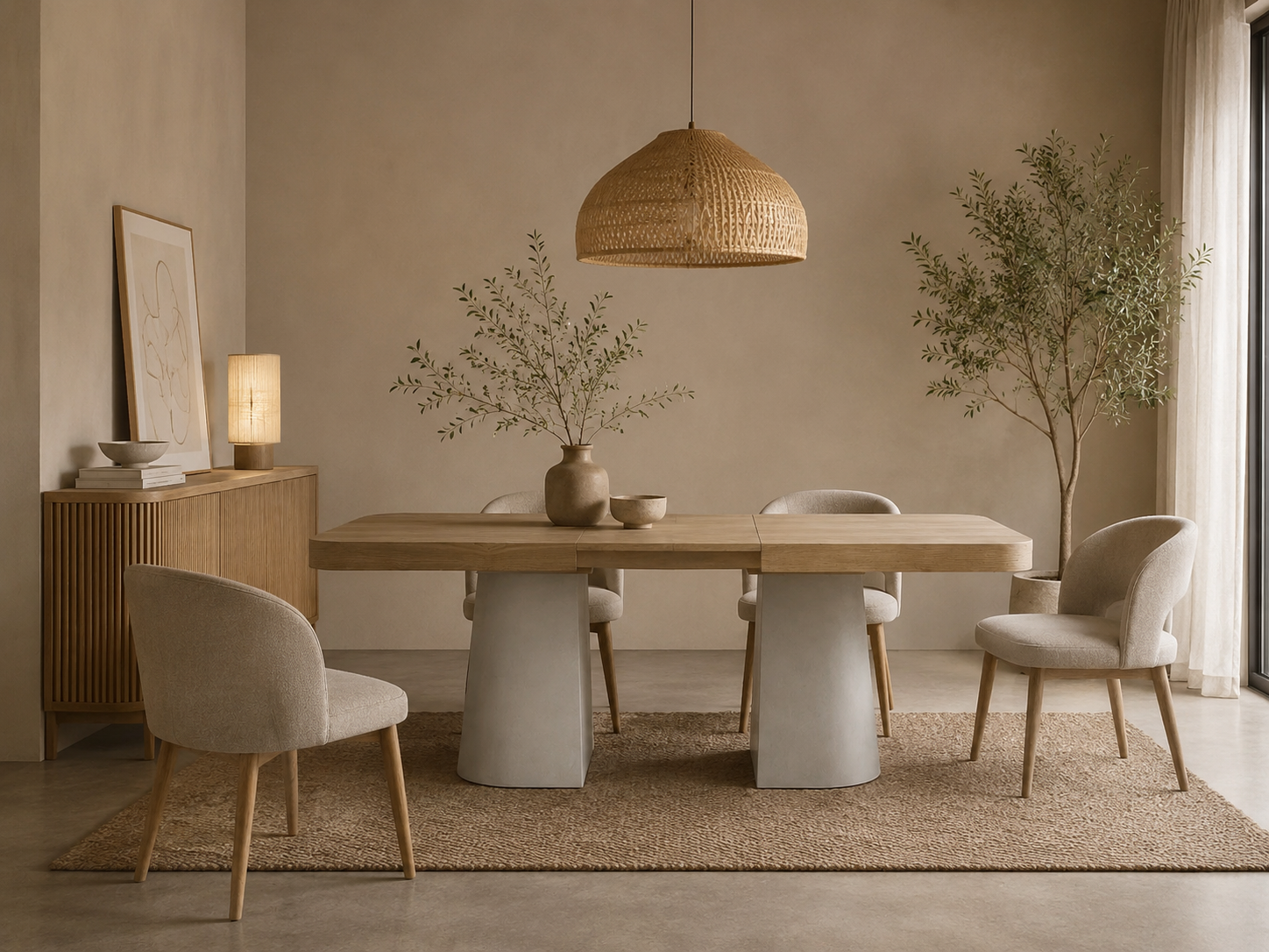 MUNERA - Mesa de jantar extensível em madeira natural e pés metálicos cor toupeira 160/200/240 x 90 cm