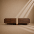 SINEU - Meuble TV en bois de manguier marron et travertin beige 200 cm