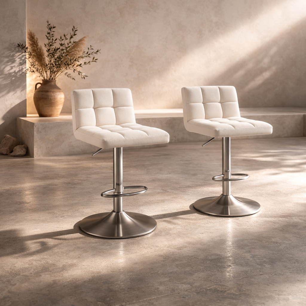 IVORY - Juego de 2 taburetes de bar blanco / beige