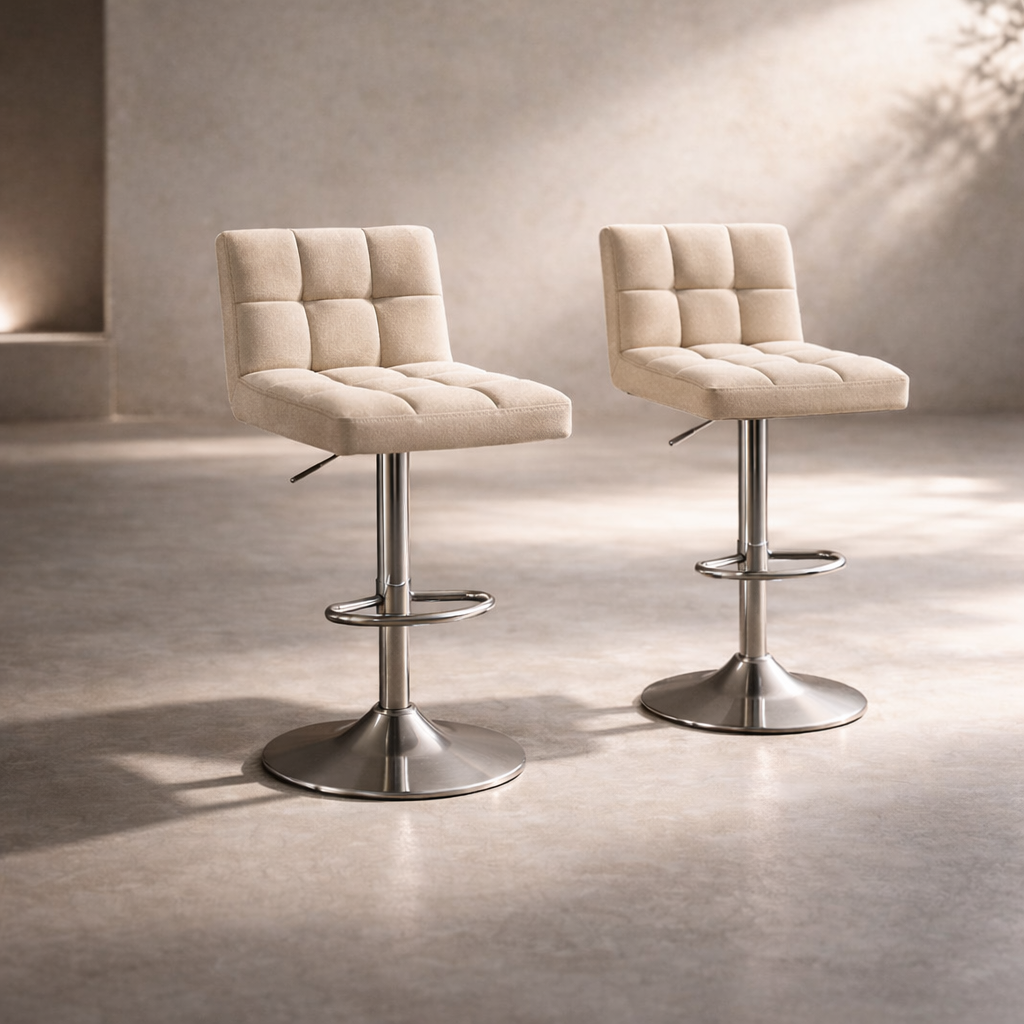 IVORY - Juego de 2 taburetes de bar blanco / beige