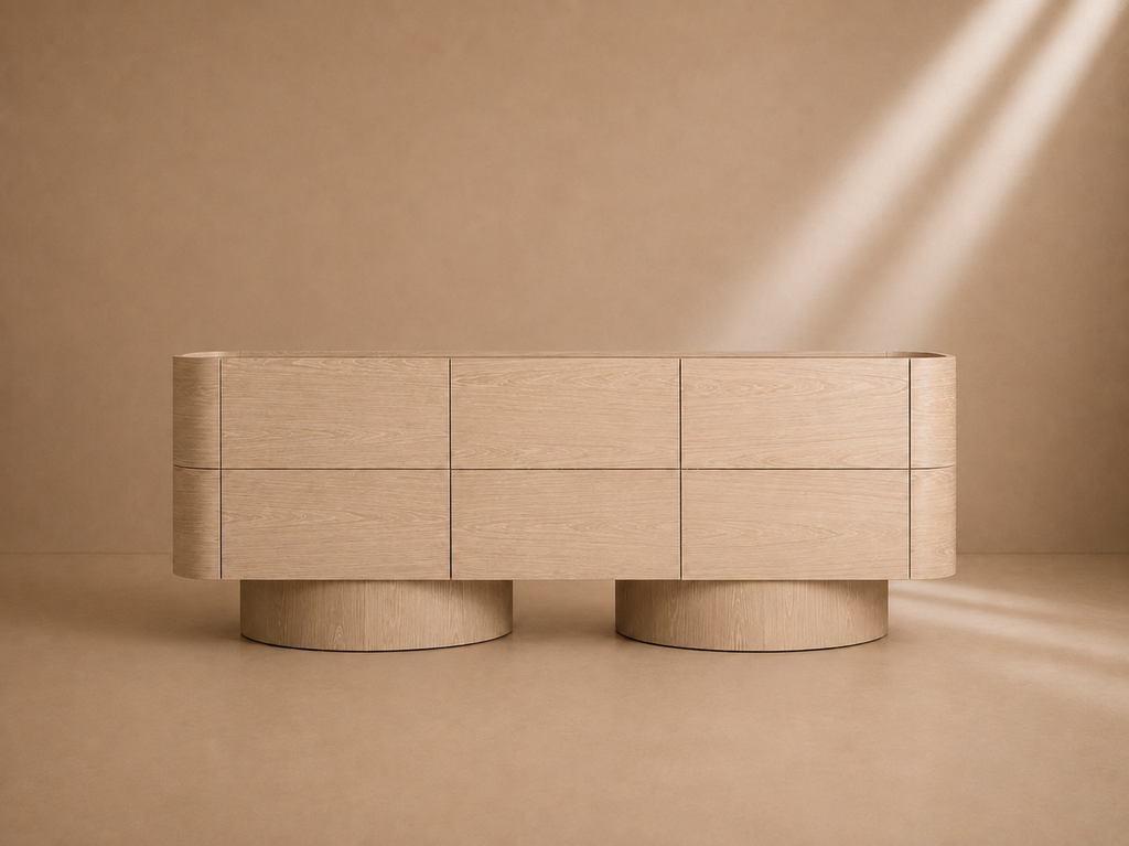 REUS - Buffet design en placage de chêne crème 220 cm