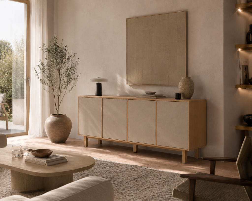 CHAVIN - Aparador escandinavo de madera y tela de 180 cm