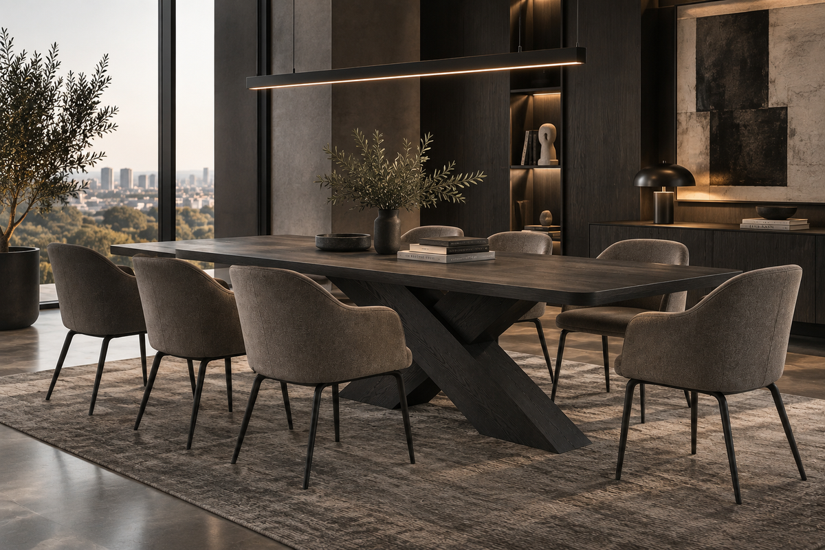MAJAN - Table à manger en bois de chêne noir 240 cm – design contemporain et élégant