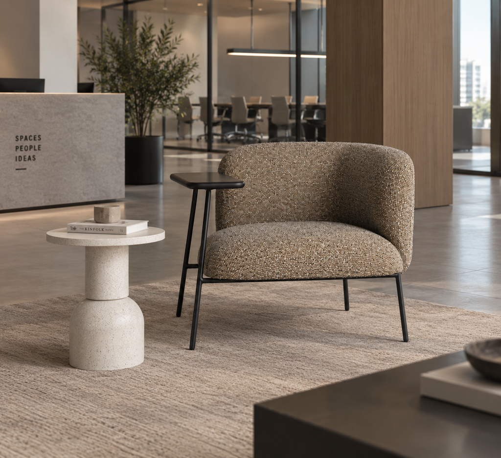 PRIEGO - Mesa auxiliar redonda de hierro blanco roto de 52 cm - diseño contemporáneo