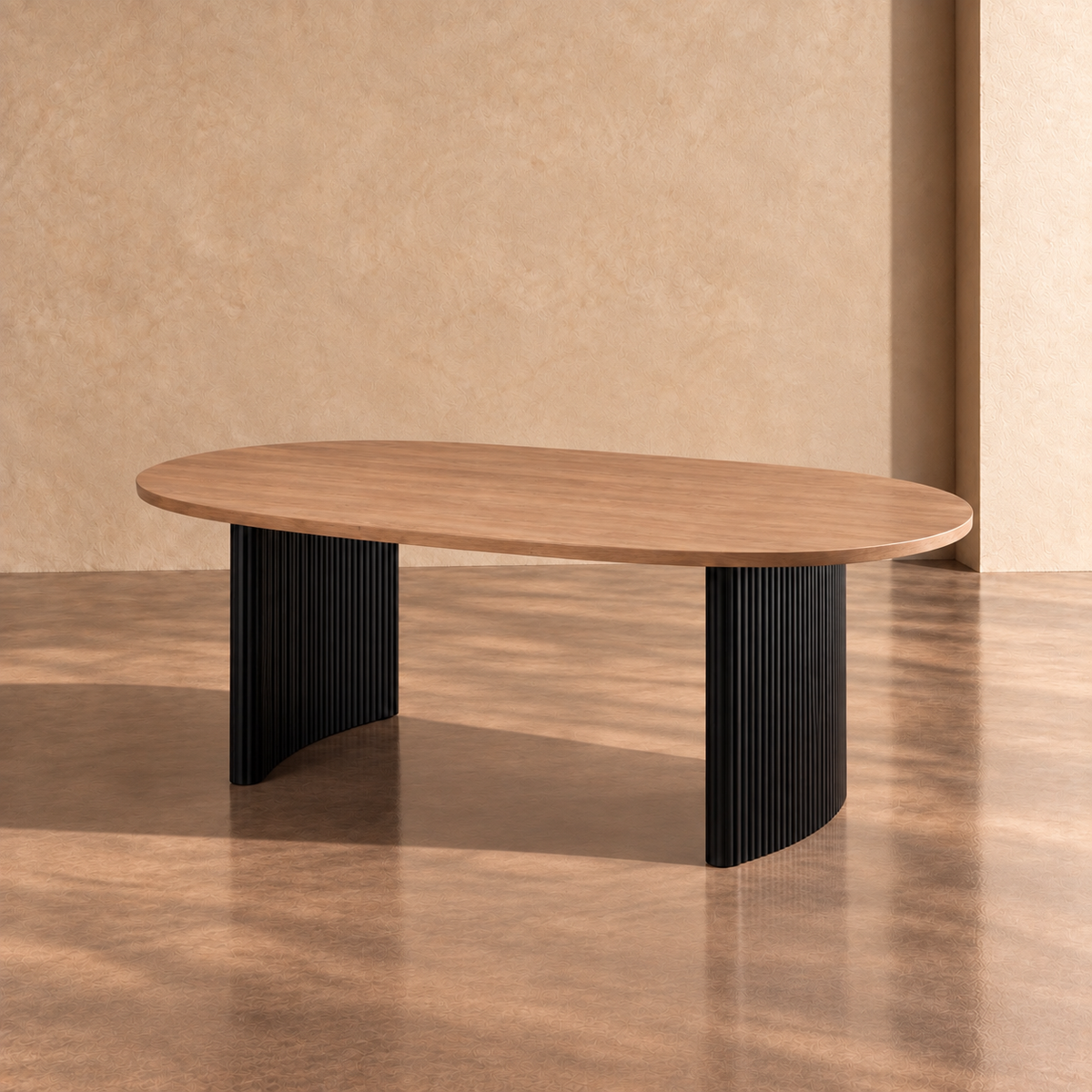 SANTIZ - Mesa versátil ovalada de madera natural y metal negro 220 cm - comedor o reuniones