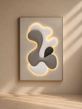 MOGAN - Cuadro de formas orgánicas con marco de madera, LED, relieve y textura 100x150 cm