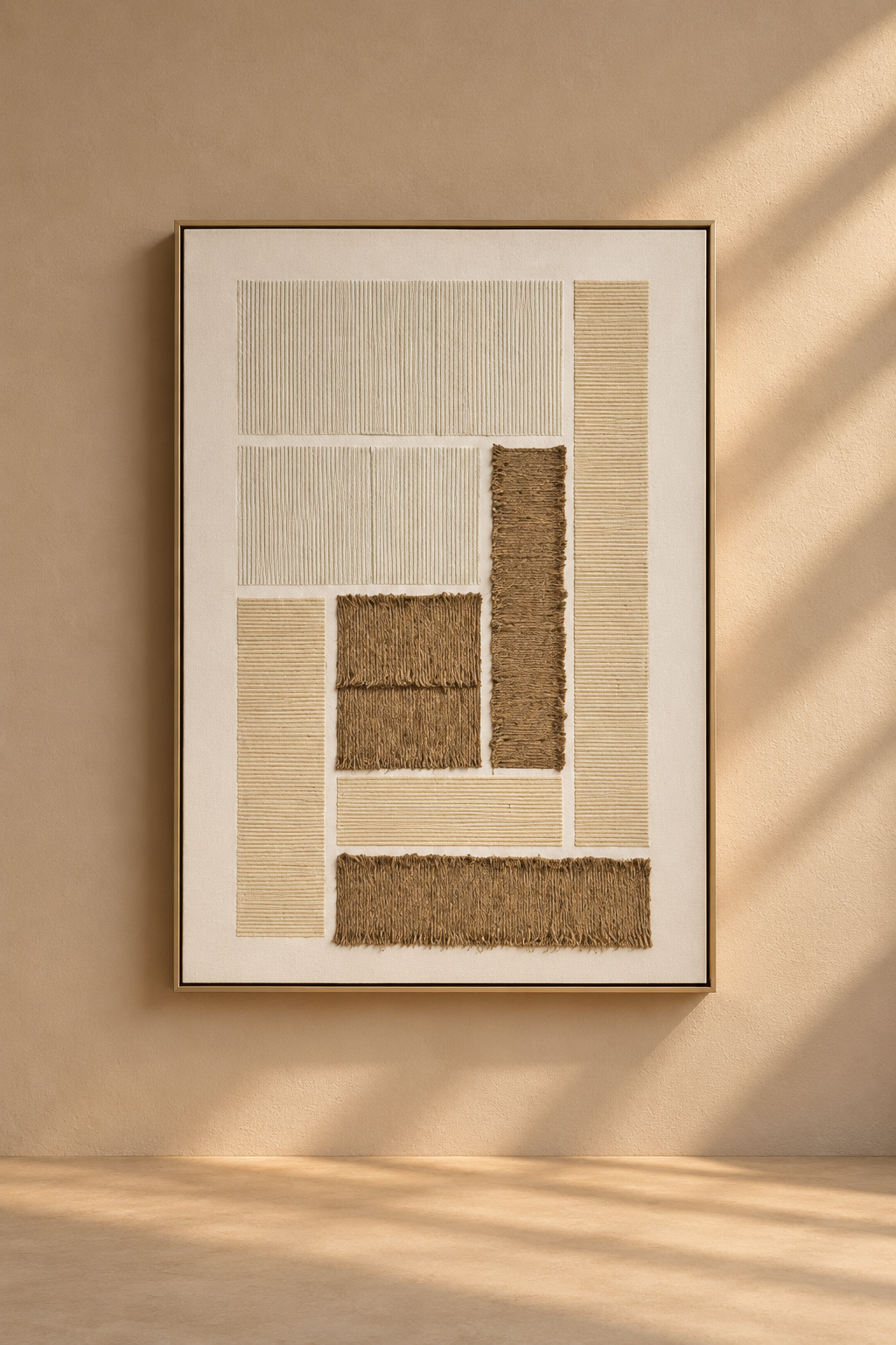 SORIA - Cuadro abstracto decorativo de cuerda y texturas, marrón y beige 80x120 cm