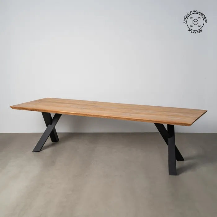 CORDES - Mesa polivalente madera natural hierro salón 300 x 100 x 76 cm