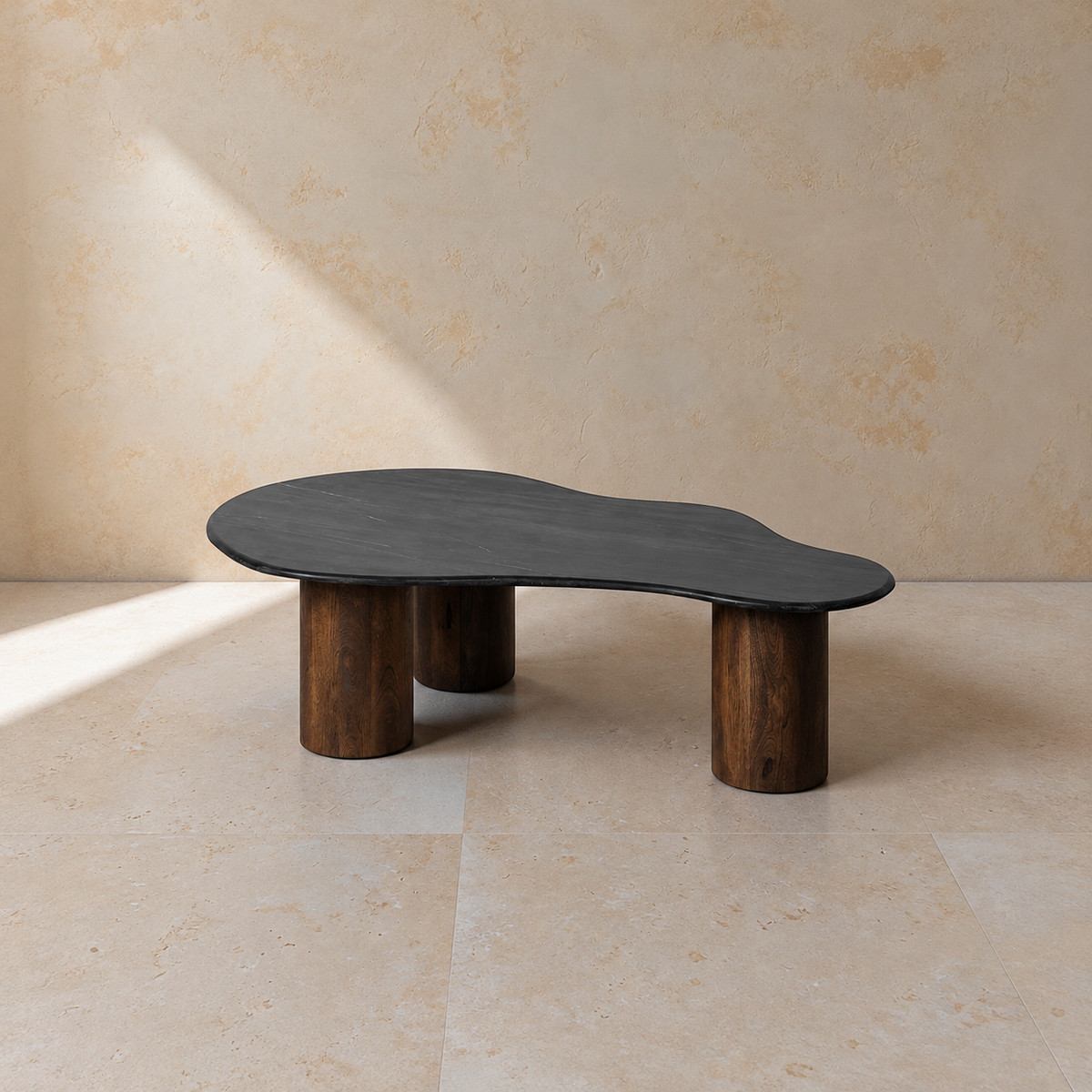 SERTA - Mesa de centro negro-marrón mármol/madera 135 x 80 x 37 cm