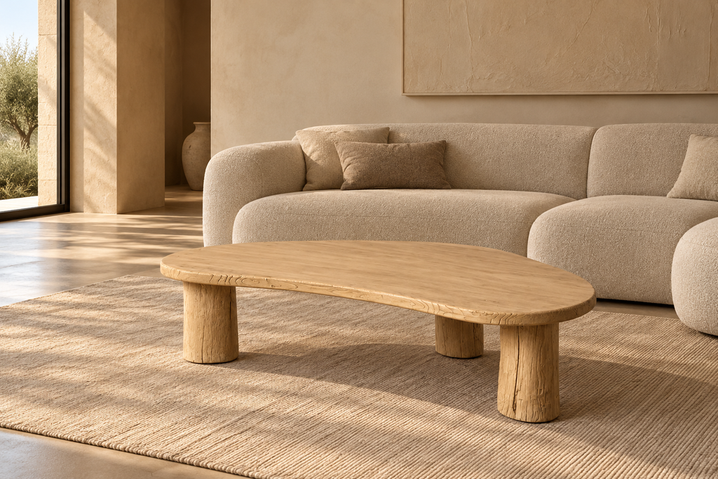 ONSARES - Mesa de centro de madera de olmo para salón 170 x 94 x 45 cm