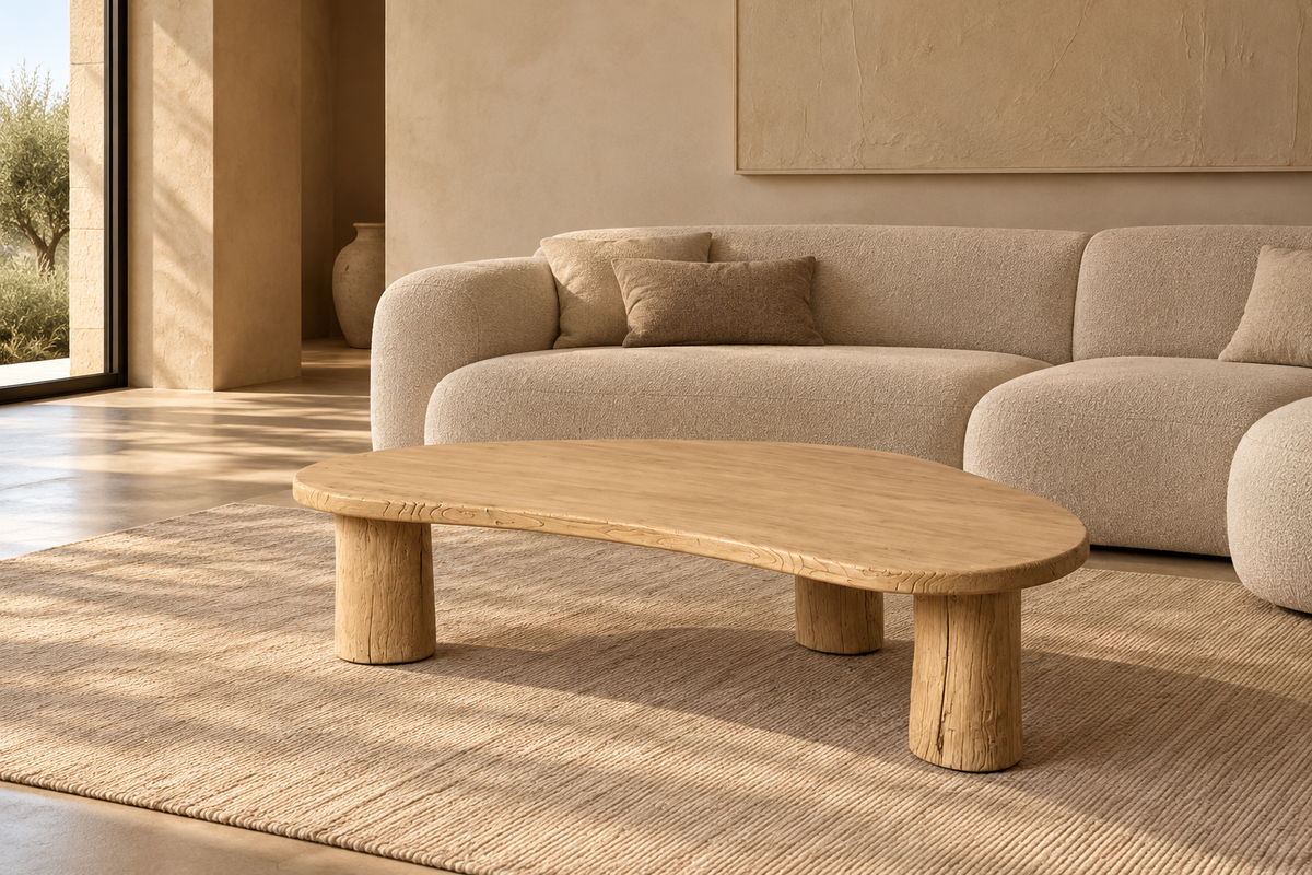 ONSARES - Mesa de centro de madera de olmo para salón 170 x 94 x 45 cm