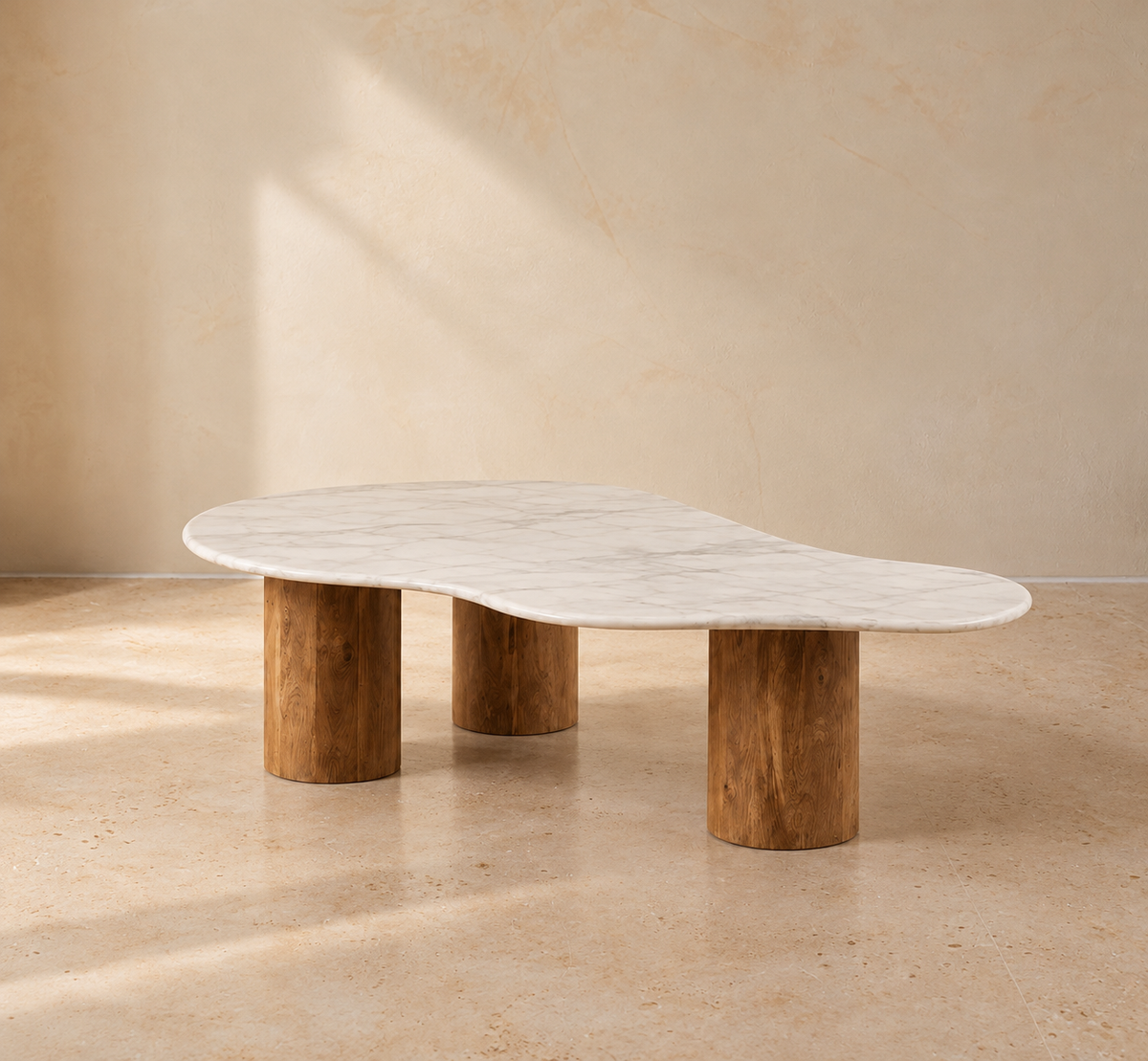 ARGES - Mesa de centro de mármol y madera natural 135 x 80 x 35 cm