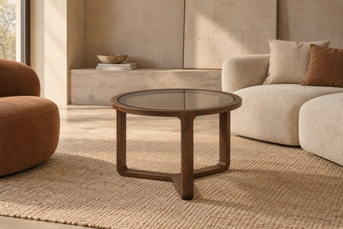 SAORGE - Mesa de centro de madera de mango para salón 60 x 60 x 48 cm