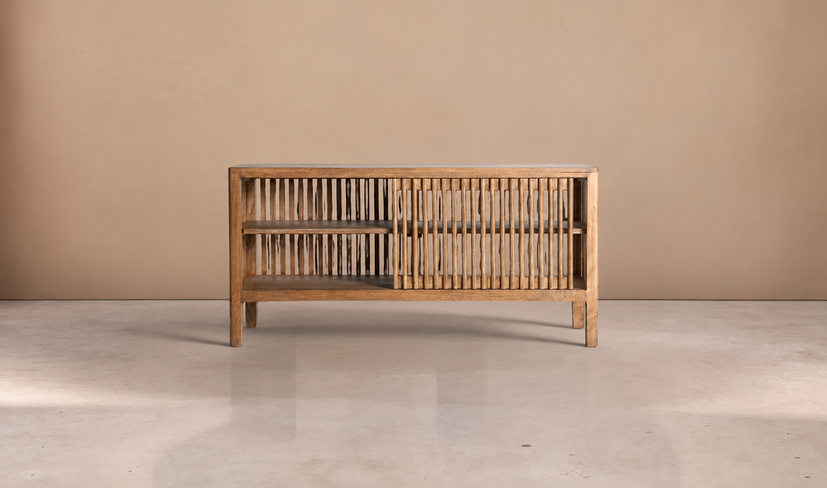 RILLY - Aparador pequeño de madera de mango natural 1 puerta 121 cm